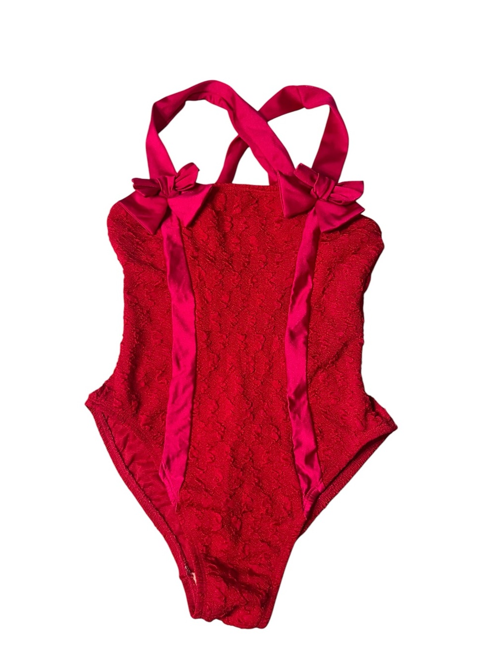 Vintage Oscar de la Renta Red One Piece Swimwear Bow Details Sz 8